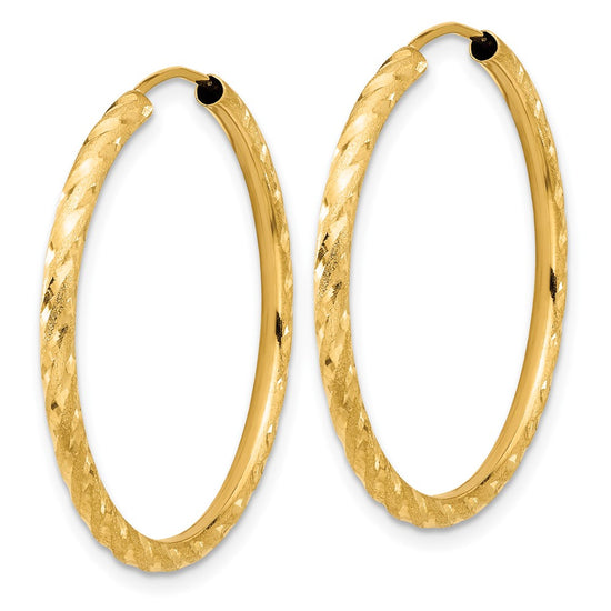 14k 2.00x30mm Polished and Satin Diamond-cut Endless Tube Hoop Earrings