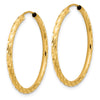 14k 2.00x30mm Polished and Satin Diamond-cut Endless Tube Hoop Earrings