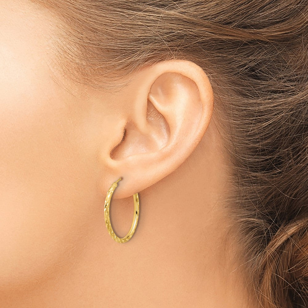 2mm Satin Diamond-cut Endless Gold Hoop Earrings