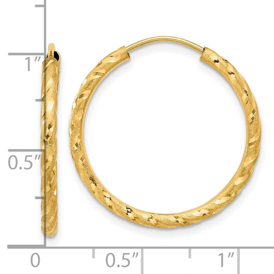 2mm Satin Diamond-cut Endless Gold Hoop Earrings