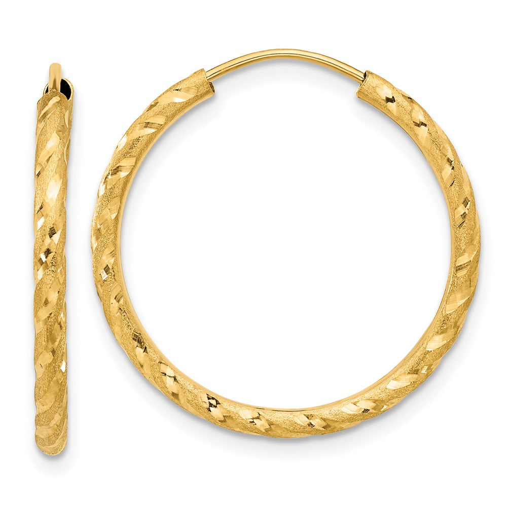 2mm Satin Diamond-cut Endless Gold Hoop Earrings