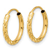 14k 2.00x15mm Polished and Satin Diamond-cut Endless Tube Hoop Earrings