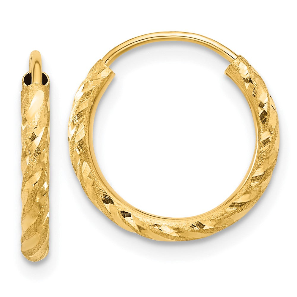 14k 2.00x15mm Polished and Satin Diamond-cut Endless Tube Hoop Earrings