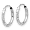 14k White Gold 2.00x14mm Polished and Satin Diamond-cut Endless Tube Hoop Earrings
