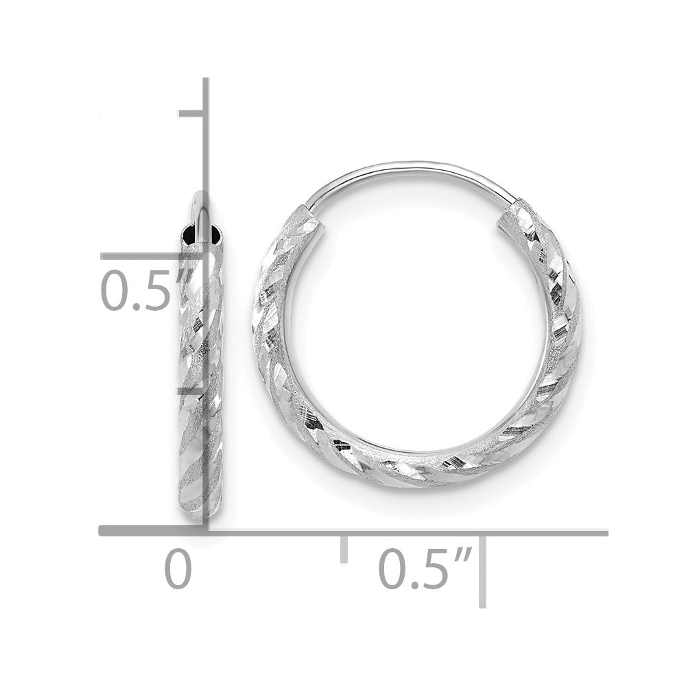 14k White Gold 2.00x14mm Polished and Satin Diamond-cut Endless Tube Hoop Earrings