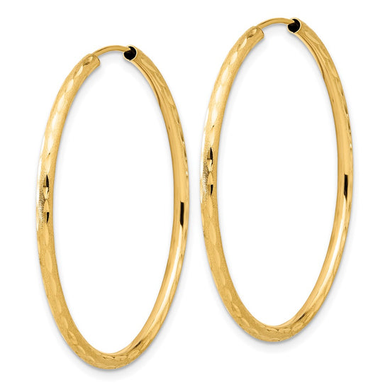 14k 2.00x40mm Polished and Satin Diamond-cut Endless Tube Hoop Earrings