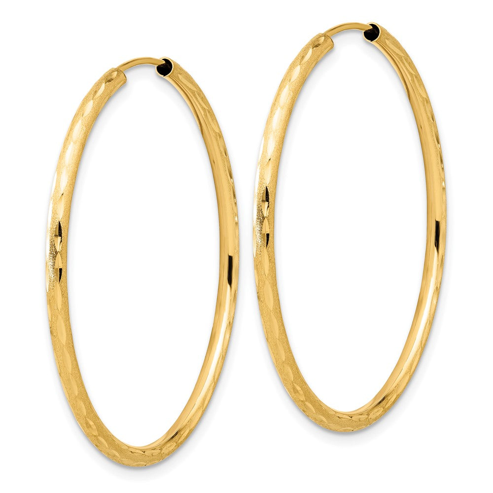 14k 2.00x40mm Polished and Satin Diamond-cut Endless Tube Hoop Earrings