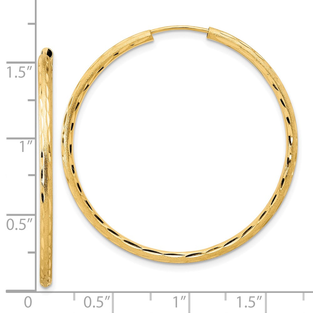 14k 2.00x40mm Polished and Satin Diamond-cut Endless Tube Hoop Earrings