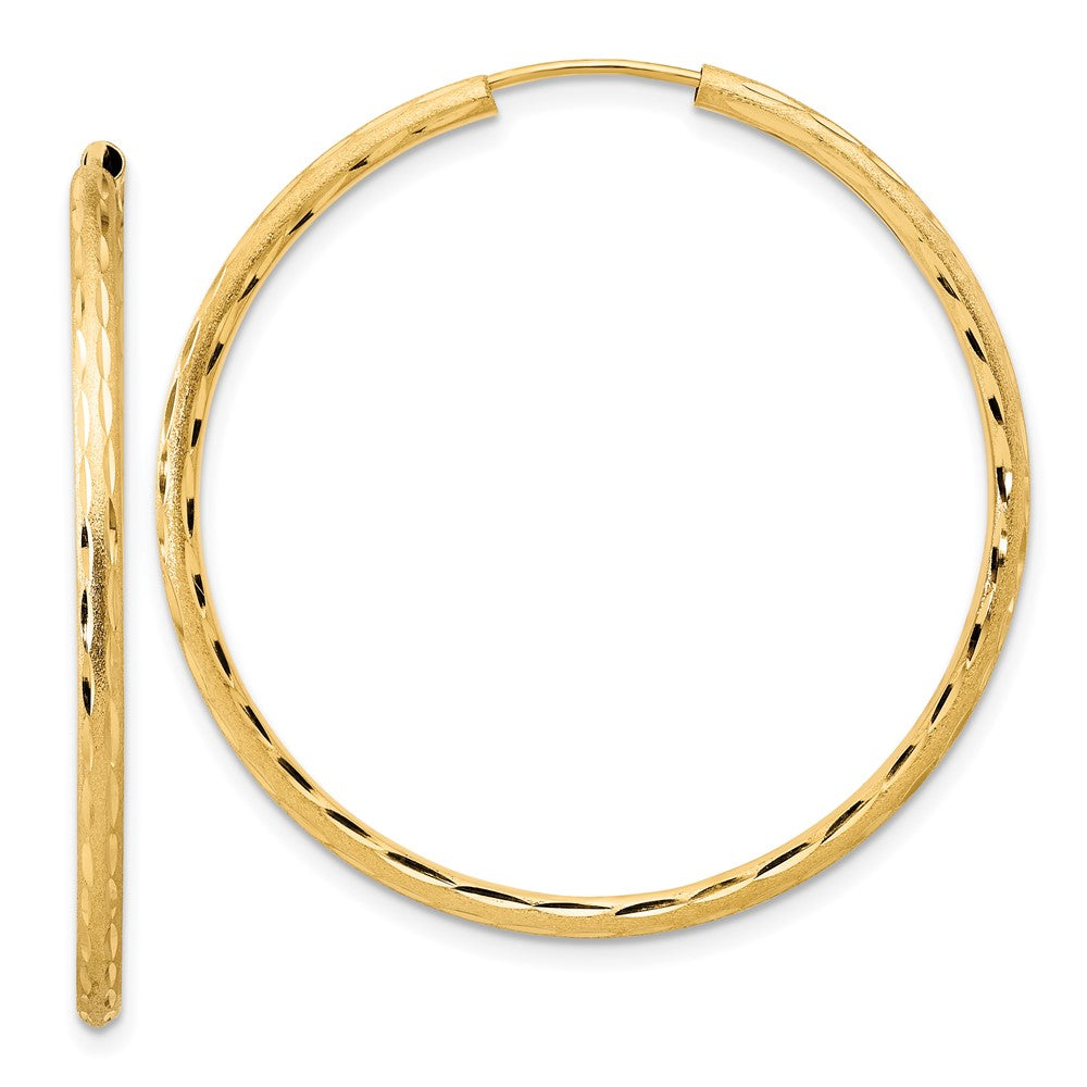 2MM Satin Diamond-cut endless Tube Gold Earrings