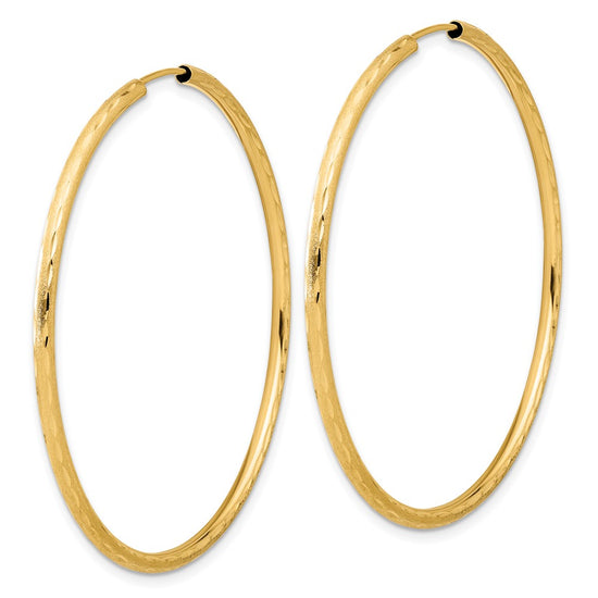 14k 2.00x50mm Polished and Satin Diamond-cut Endless Tube Hoop Earrings
