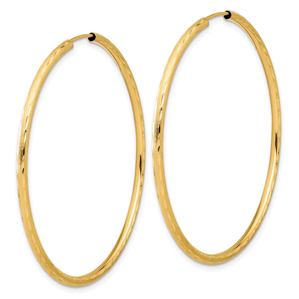14k 2.00x50mm Polished and Satin Diamond-cut Endless Tube Hoop Earrings