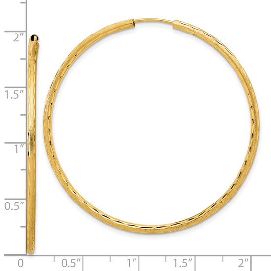 14k 2.00x50mm Polished and Satin Diamond-cut Endless Tube Hoop Earrings
