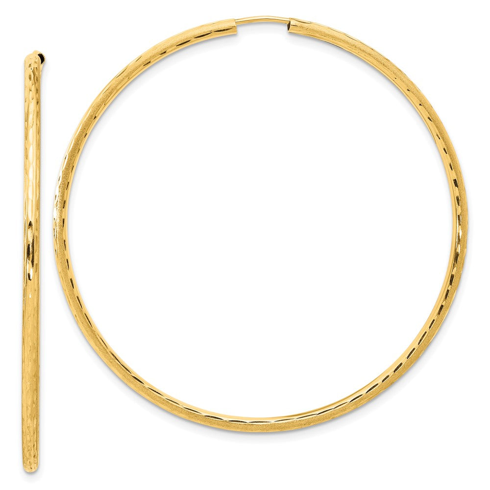 14k 2.00x55mm Polished and Satin Diamond-cut Endless Tube Hoop Earrings