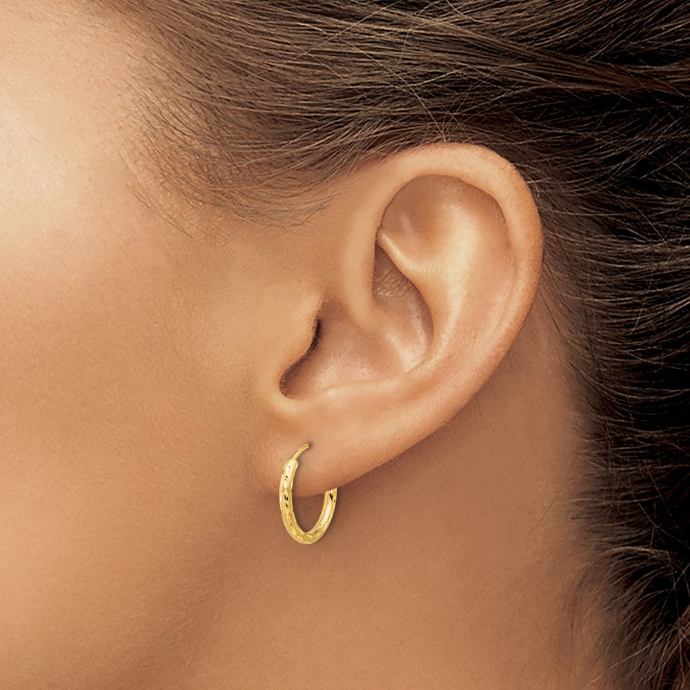 14k 2.00x15mm Polished and Satin Diamond-cut Endless Tube Hoop Earrings