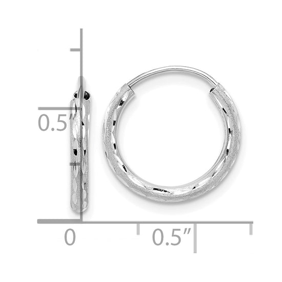 14k White Gold 2.00x16mm Polished and Satin Diamond-cut Endless Tube Hoop Earrings