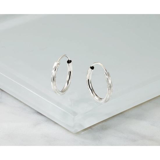 14k White Gold 2.00x16mm Polished and Satin Diamond-cut Endless Tube Hoop Earrings