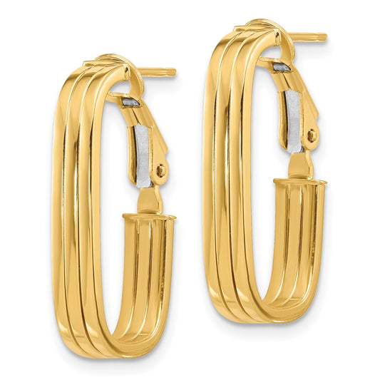 14K 4.4x25mm Polished Oval Omega Back Tube Hoop Earrings