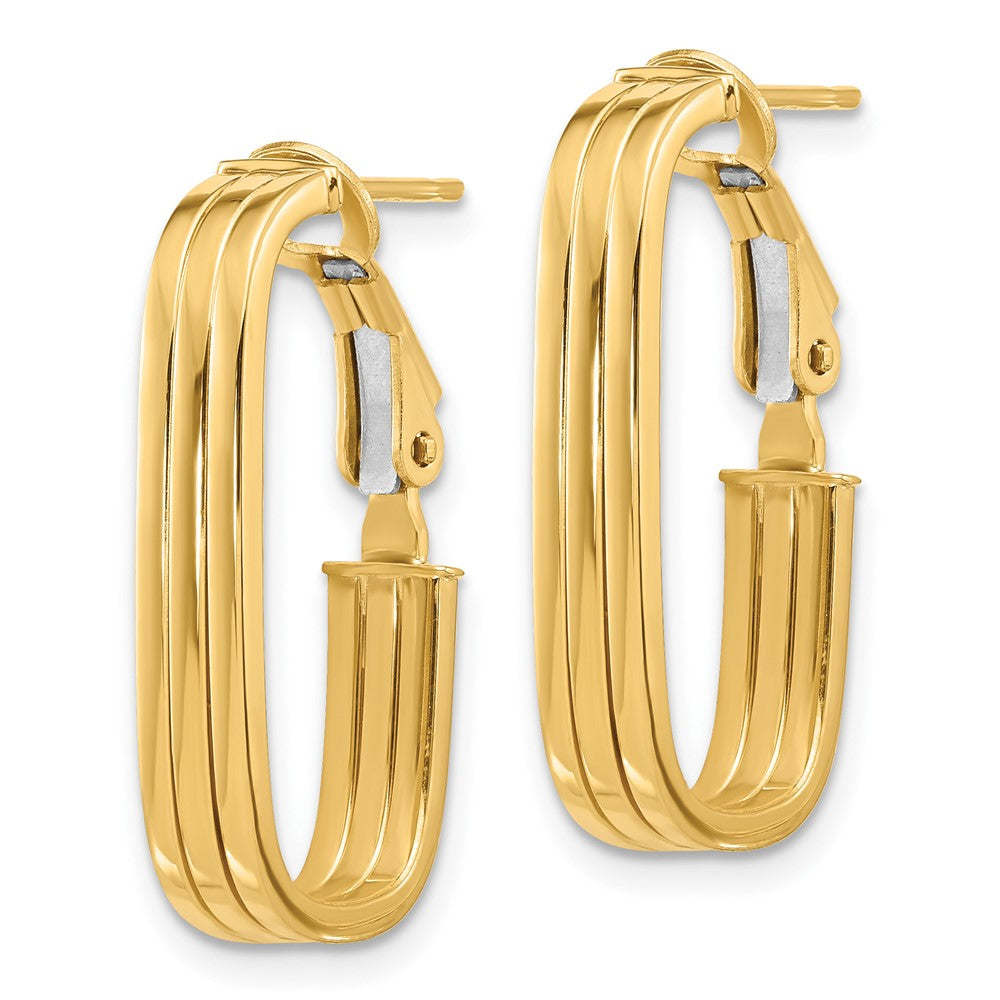 14K 4.4x25mm Polished Oval Omega Back Tube Hoop Earrings