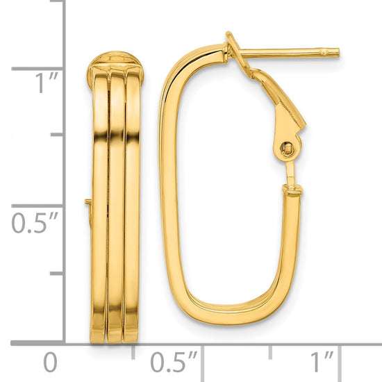 14K 4.4x25mm Polished Oval Omega Back Tube Hoop Earrings