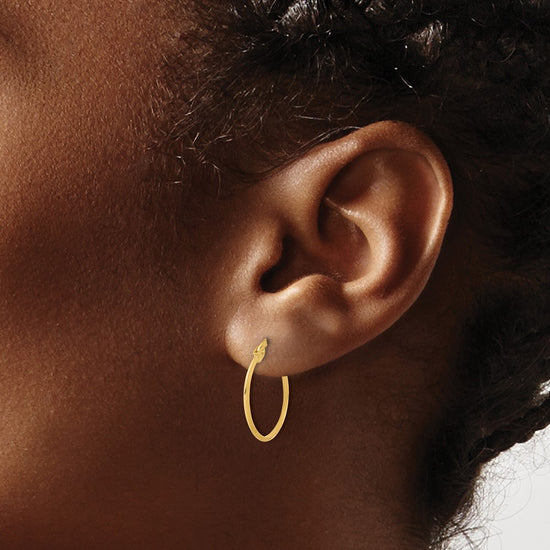 14K 1.1x18mm Polished Knife-Edge Tube Hoop Earrings