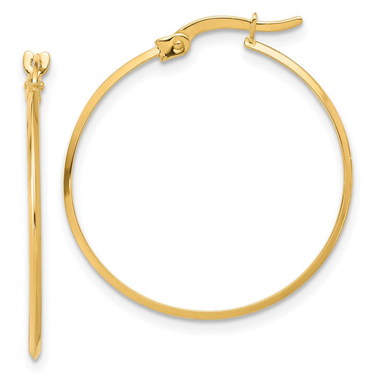 14K 1.1x26mm Polished Knife-Edge Tube Hoop Earrings