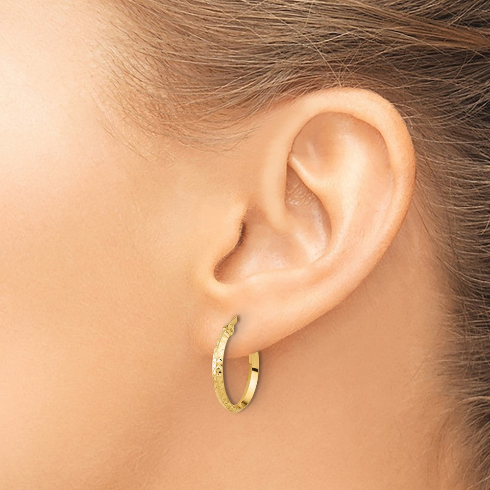 14K 2.25x20mm Polished Diamond-cut Knife-Edge Tube Hoop Earrings