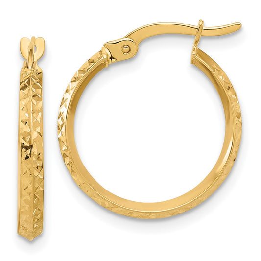 14K 2.25x20mm Polished Diamond-cut Knife-Edge Tube Hoop Earrings