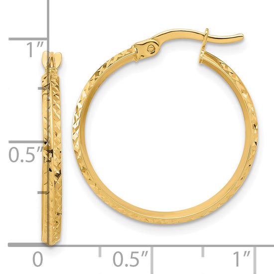 14K 2.25x25mm Polished Diamond-cut Knife-Edge Tube Hoop Earrings