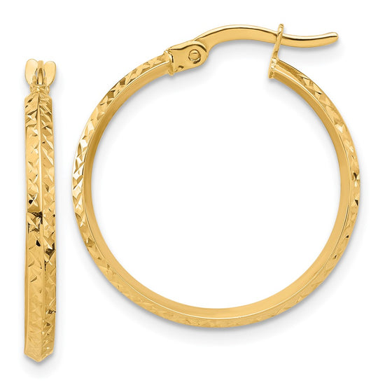 14K 2.25x25mm Polished Diamond-cut Knife-Edge Tube Hoop Earrings