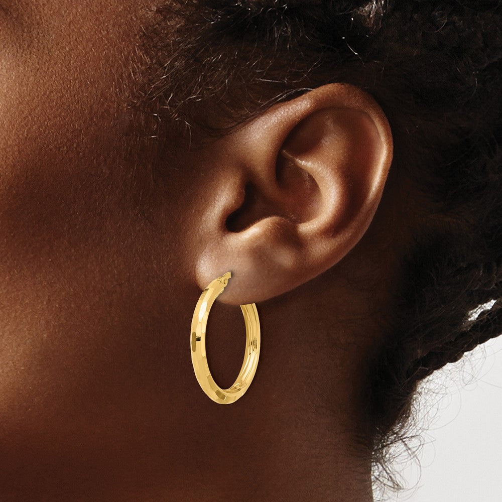 3mm Gold Polish Diamond-cut Hoop Earrings