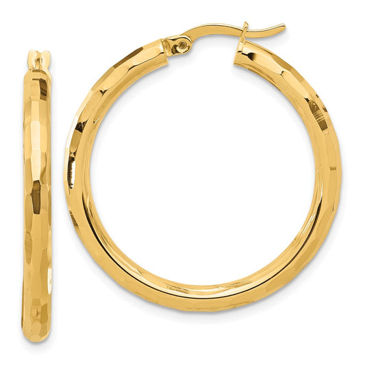 3mm Gold Polish Diamond-cut Hoop Earrings