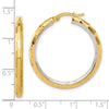 14K with White Rhodium Polished and Diamond-cut Hoop Earrings