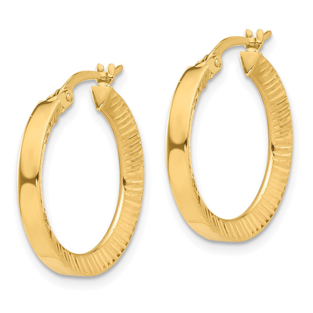 14K 2.75x22mm Polished and Diamond-cut Tube Hoop Earrings