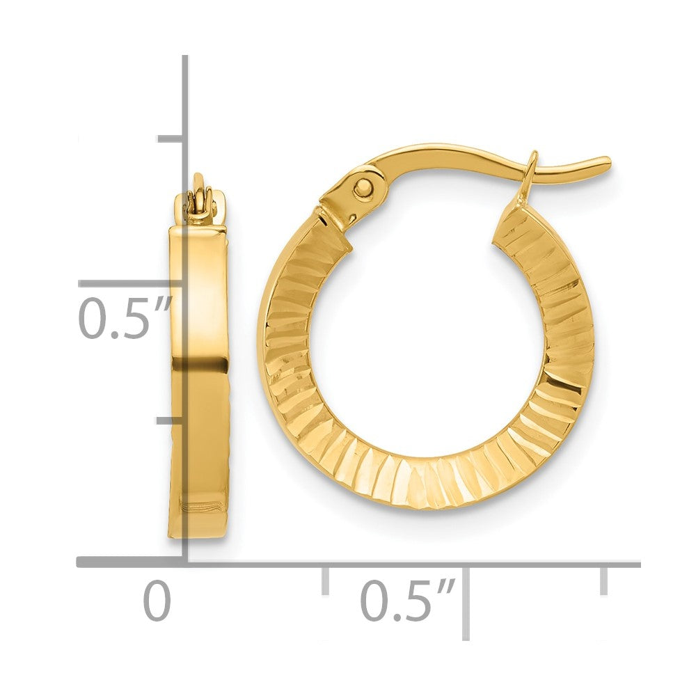 14K 2.75x18mm Polished and Diamond-cut Tube Hoop Earrings