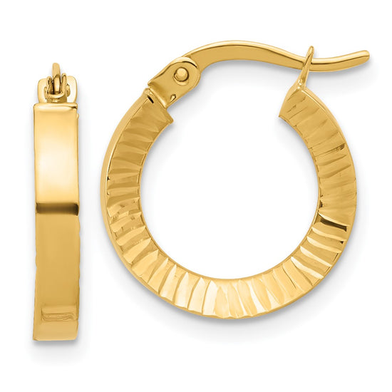 14K 2.75x18mm Polished and Diamond-cut Tube Hoop Earrings