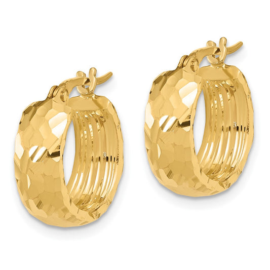 14K Polished and Diamond Cut 6mm Hoop Earrings