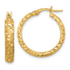 14K Satin 4mm Diamond Cut Hoop Earrings
