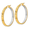 14K Polished and Rhodium Diamond-cut Circle Hoop Earrings