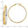 14K Polished and Rhodium Diamond-cut Circle Hoop Earrings