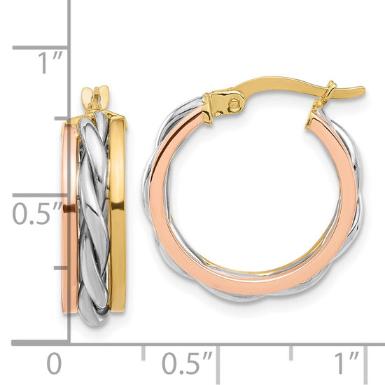 14K Tri-color Polished Hoop Earrings