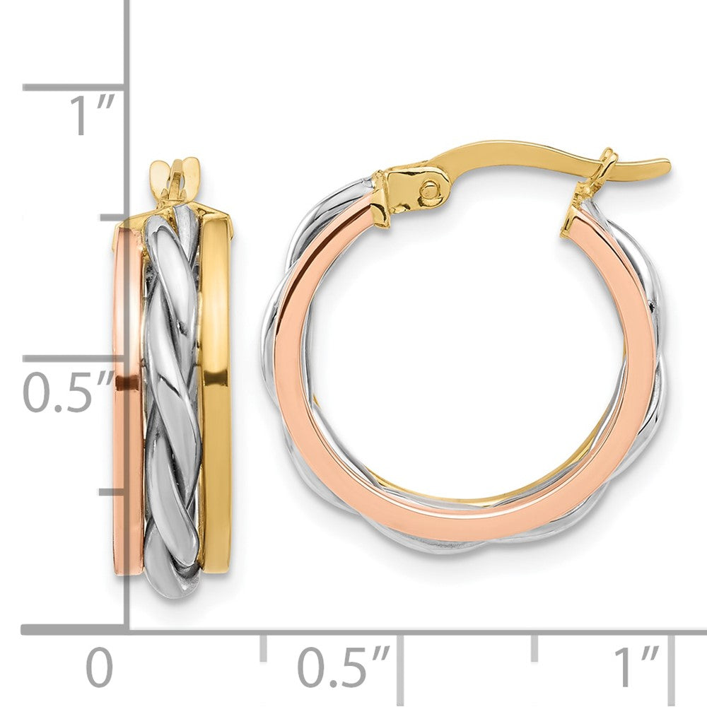 14K Tri-color Polished Hoop Earrings