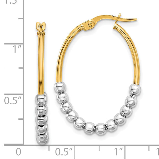 14K Two-tone Polished Beaded Oval Hoop Earrings