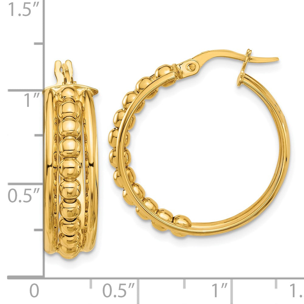 14K Polished and Beaded Hoop Earrings