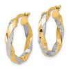 14K with White Rhodium Polished and Diamond-cut Twisted Hoop Earrings