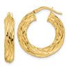 14ky Polished Woven Texture 4.75mm Round Hoop Earrings