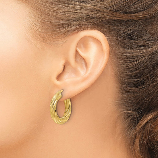 4.7mm Gold Textured Twisted Hoop Earrings