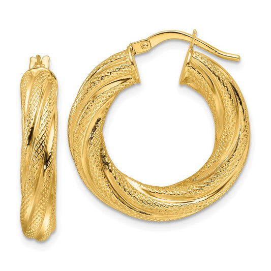 4.7mm Gold Textured Twisted Hoop Earrings