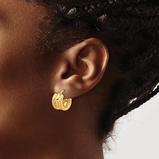 14K Polished and Twisted Hoop Earrings