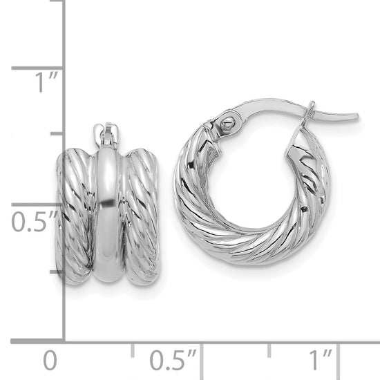 14K White Polished and Twisted Hoop Earrings
