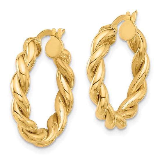 3.7mm Gold Twisted Tube Hoop Earrings